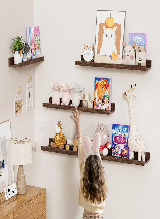 Heimlove 24 inch Picture Ledge Shelf Set of 8,Long Floating Shelves for Wall,Walnut Picture Shelf with Lip for Wall Decor,Living Room Bedroom Bookshelf Photo Frames Nursery Book Shelves for Storage - Image 4